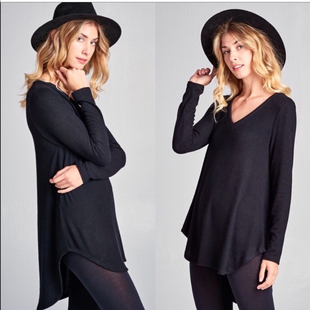 Hacci Brushed Soft Black V-Neck Tunic Top NWT